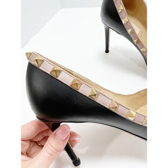 Valentino Garavani Calfskin Rockstud 85mm Pumps 38.5 Black Poudre - Picture 6 of 12